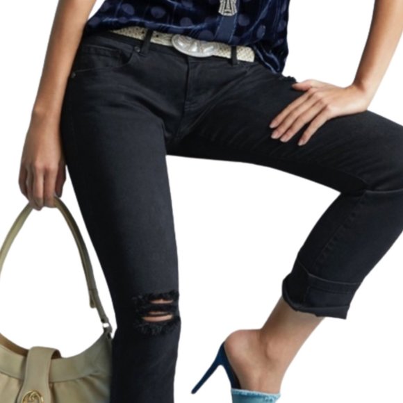 Cabi Slim Boyfriend Black Jeans with Destruction - 2 - Picture 1 of 10